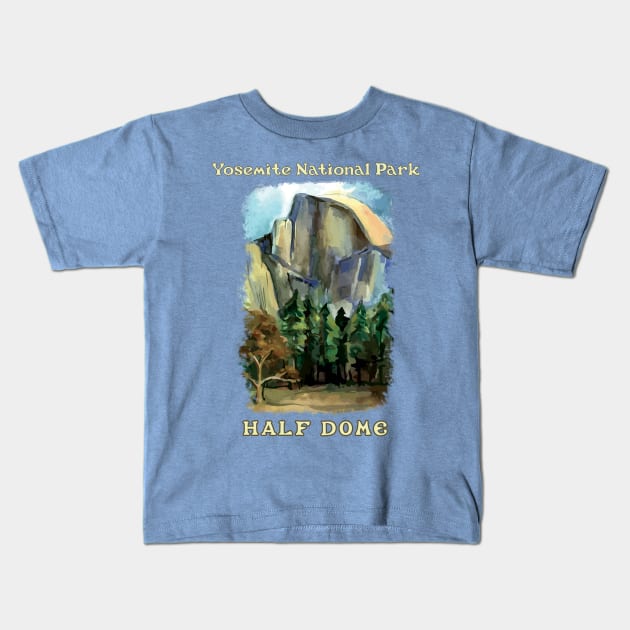 Half Dome, Yosemite National Park, painterly design Kids T-Shirt by jdunster